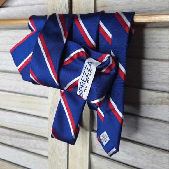 Sprezza Mens Blue Striped White Red Tie - Picture 1 of 5